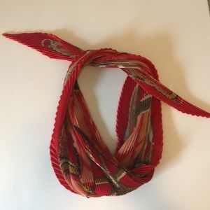 Hermès Accordian Silk Scarf.  Red, peach and tan. MARKED DOWN!!!